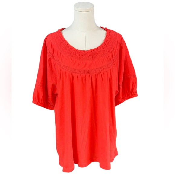 NWT Loft 100% Cotton‎ Red Short Sleeve Tee w/ Embroidery Details (Size XL) - Picture 1 of 3
